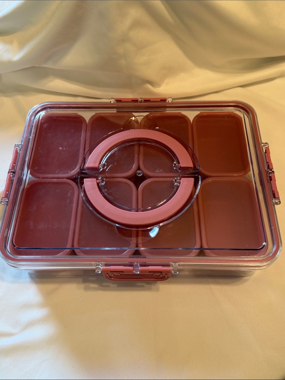 Pink Multi-Compartment Food Storage Box with Clear Lid